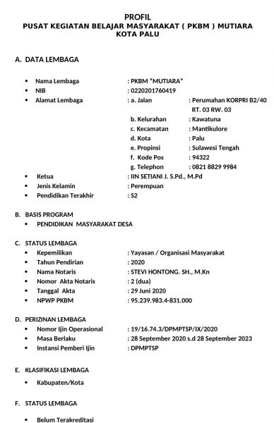 Profil | PUSAT KEGIATAN BELAJAR MASYARAKAT (PKBM) MUTIARA